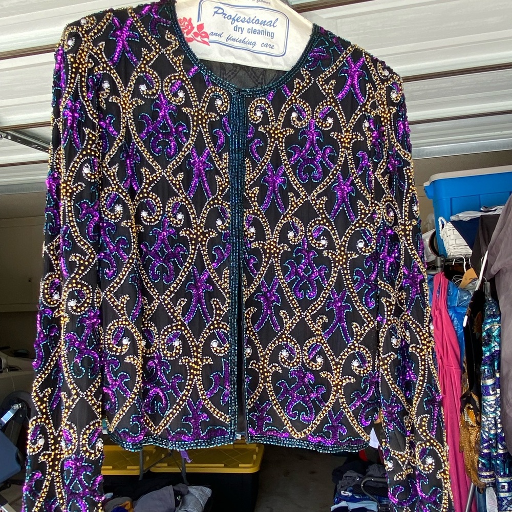 Laurence Kazar Purple and Black Beaded Suit Jacket